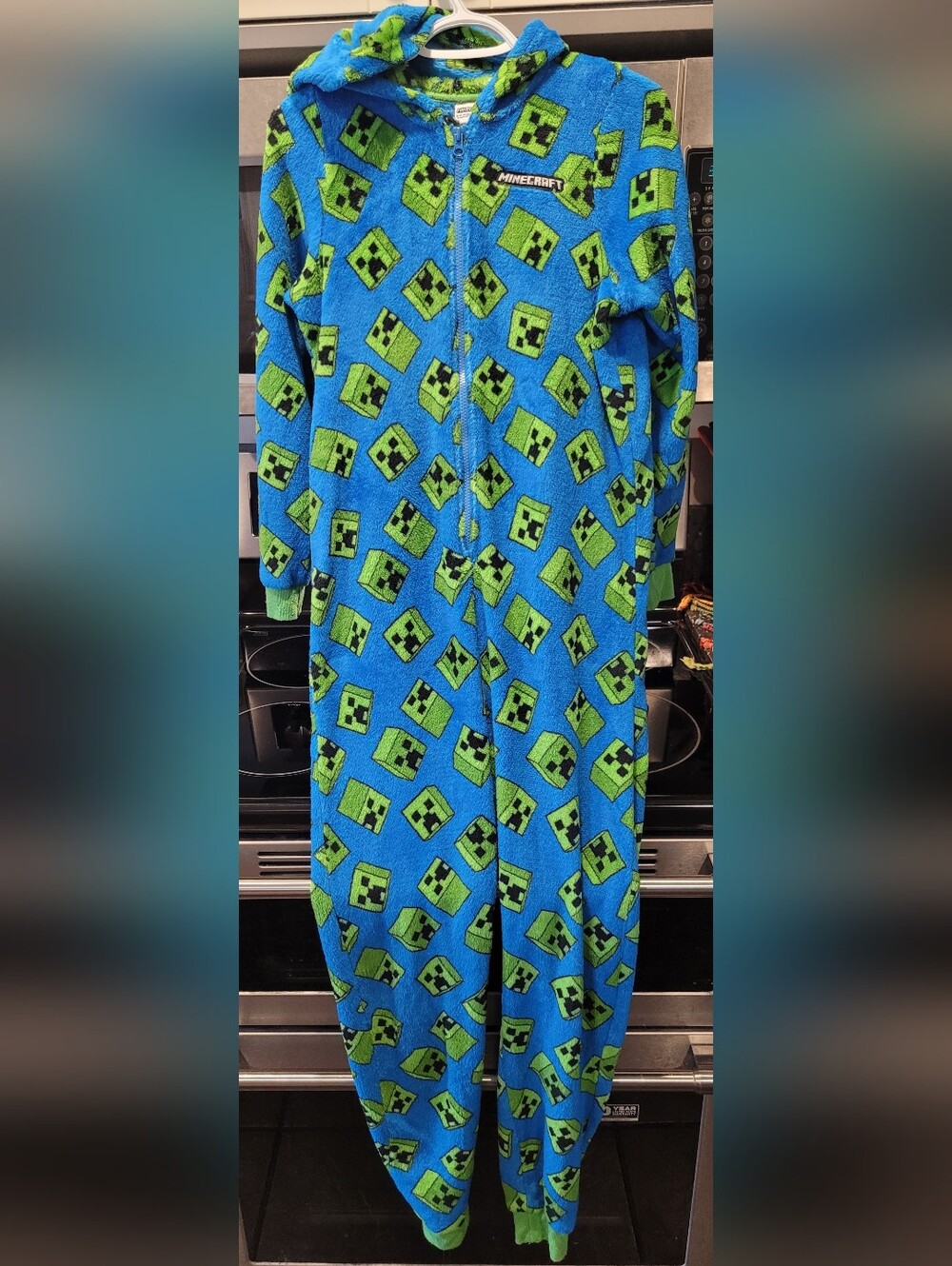 Minecraft Kids Blue & Green Creeper Hooded Pajamas